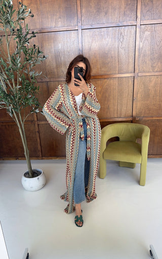 Zigzag crochet kimono with belt- sahi - Fash Focused