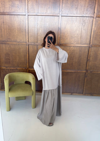 Taupe T shirt dress long sleeve- vela