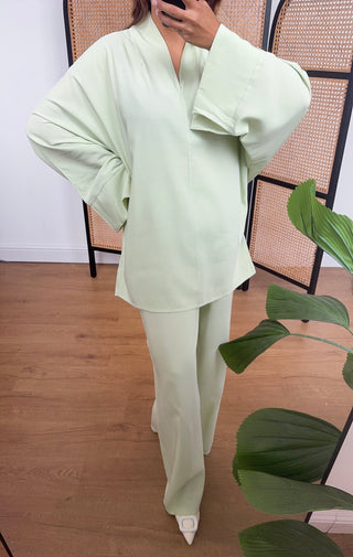 Mint coord with mandarin collar- mila
