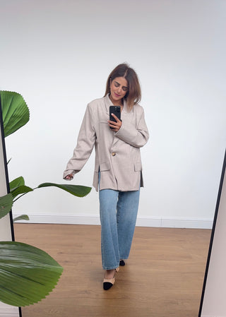 cream blazer with side split hem- elva - Fash Focused