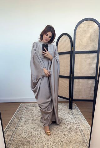 Taupe draped kaftan with inner tie belt- arwa - Fash Focused