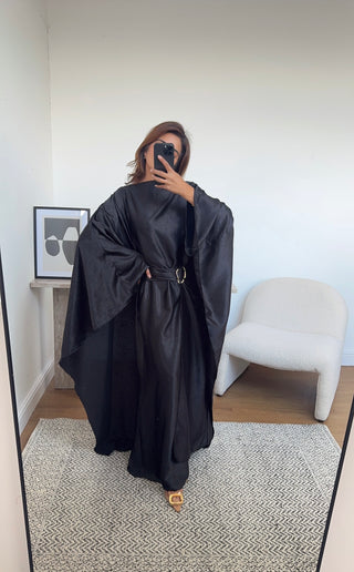 black crinkle cape dress - alya - Fash Focused
