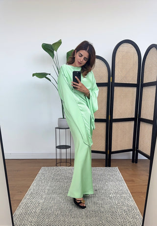 Light mint fishtail dress with back tie belt- dion Light mint fishtail dress with back tie belt- dion