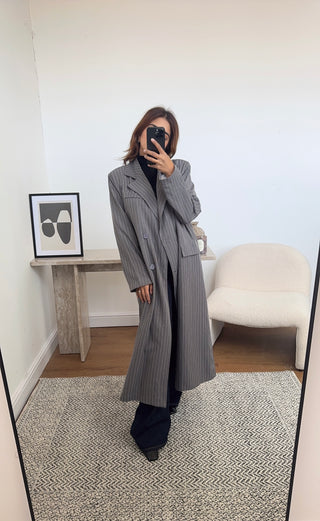 grey striped longline blazer - Aria - Fash Focused