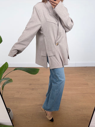 cream blazer with side split hem- elva - Fash Focused