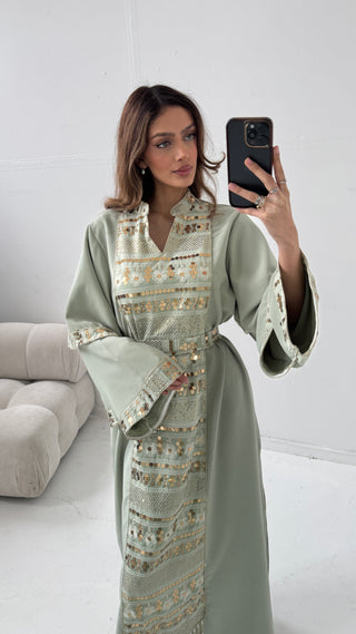 Sage/gold embellished kaftan - filal - Fash Focused