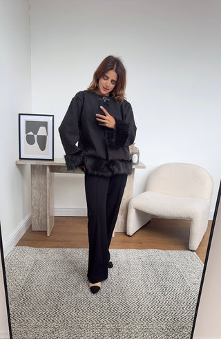 Black faux fur jacket -vasi - Fash Focused