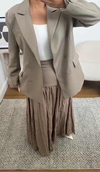 Taupe blazer with skirt two piece- Aline - Fash Focused