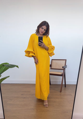 Long dress with ruffle sleeve Mustard - Lily - Fash Focused