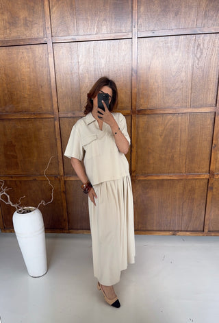Beige two piece skirt set- Gina - Fash Focused