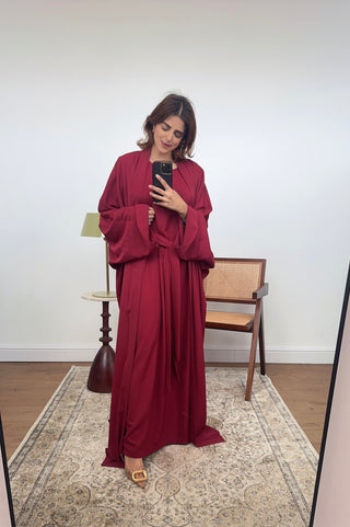 Wine two piece abaya set- hadia - Fash Focused