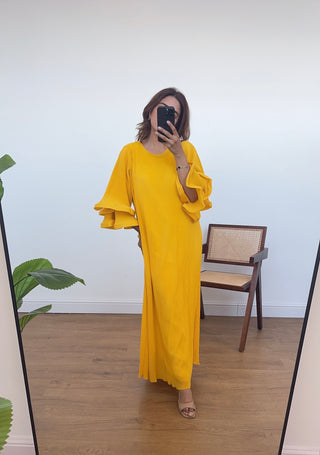 Long dress with ruffle sleeve Mustard - Lily - Fash Focused