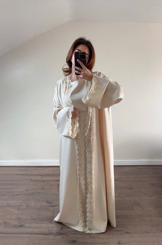 Cream lace detail kimono two piece - liana - Fash Focused