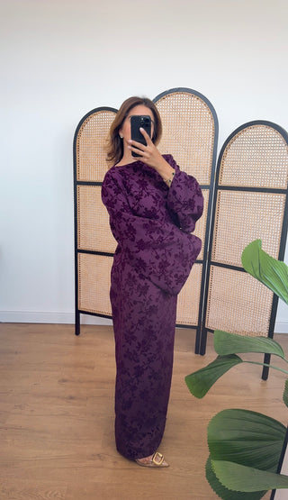 Plum fishtail velvet detail dress- laya