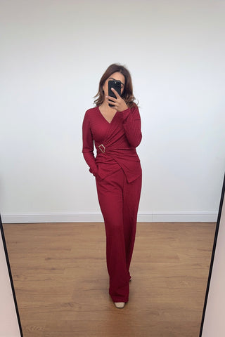 Wine ruched wrap coord - Yenvi - Fash Focused