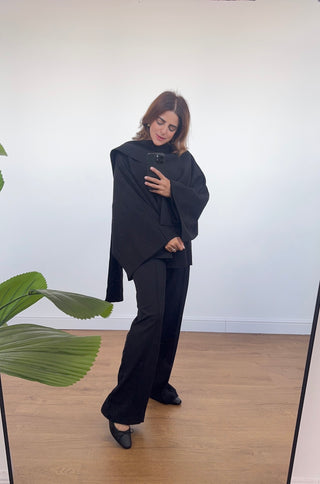 Black scarf cape jacket- Aiya - Fash Focused