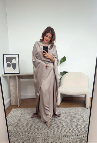 Taupe butterfly chocker neck dress - silaya