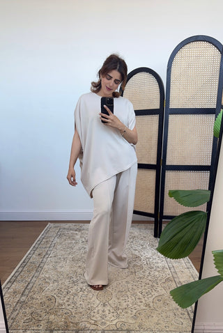 Cream Assymetric jogger coord- lici - Fash Focused