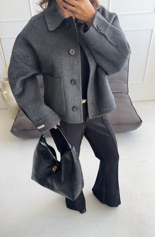 Wool blend Grey jacket with pockets - Alicia - Fash Focused