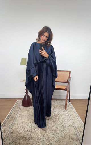 Navy pleated cape dress -mula - Fash Focused