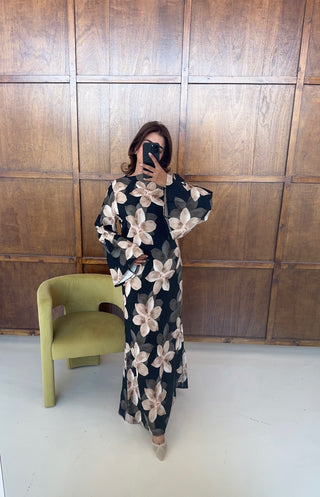 Black floral tie back dress- asi