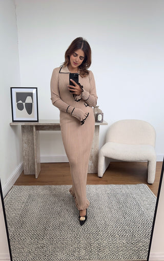 Nude long knitted dress- keira - Fash Focused