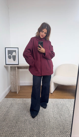 Burgandy short trench coat with zip-zoya - Fash Focused