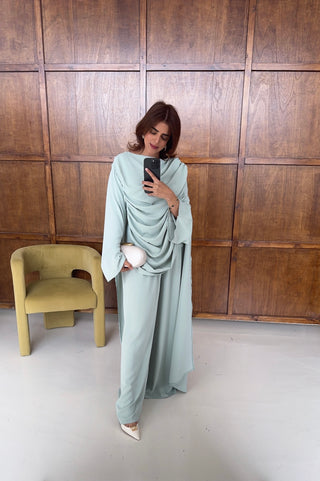 mint drape cape two piece- vivi - Fash Focused