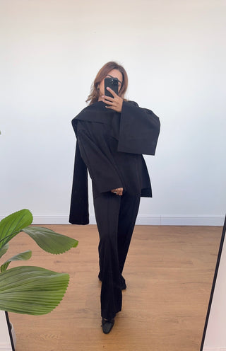 Black scarf cape jacket- Aiya - Fash Focused