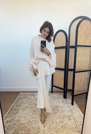 Nude Ruffle tie neck top - yara - Fash Focused