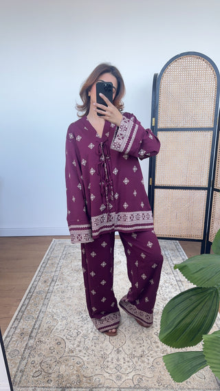 Burgandy printed bow coord- Hari - Fash Focused