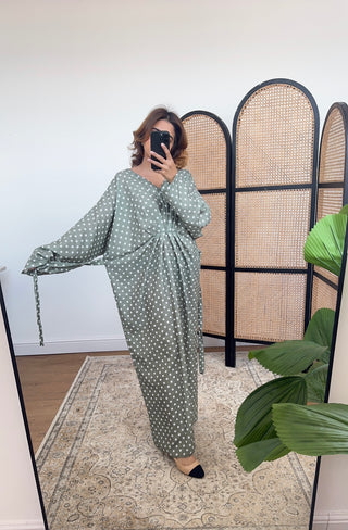 Sage polka dress- Tara - Fash Focused