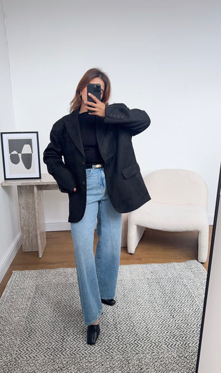Black suede blazer- xia - Fash Focused
