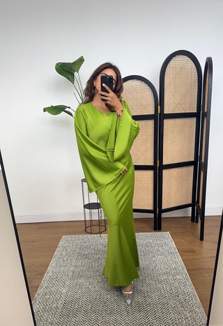 Lime dress with back tie- azli - Fash Focused