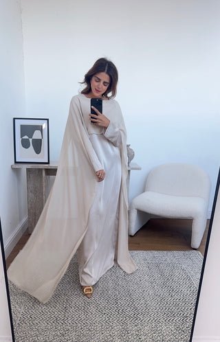 Cream Long sleeve cape dress- Sai - Fash Focused