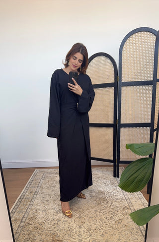 Black flowing buckle detail dress- saia - Fash Focused