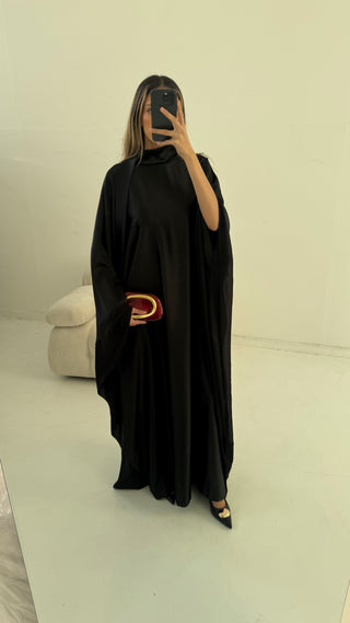 Black high neck long dress with neck scarf- laya