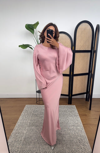 Pink dress with back tie- azli - Fash Focused