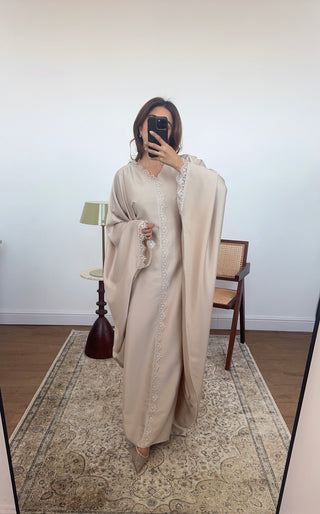 Beige butterfly lace detail kaftan- vela - Fash Focused