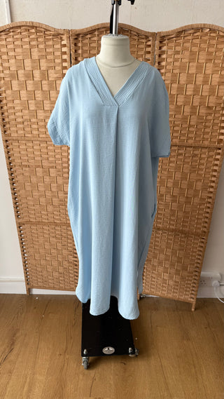 Blue V neck dress OUTLET - Fash Focused