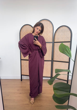Burgandy stripe wrap dress