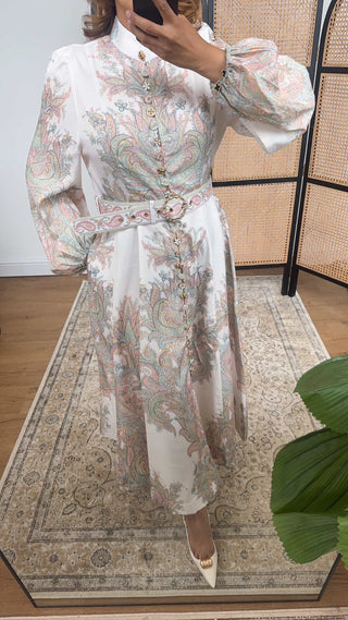 cream paisley button maxi dress- nova