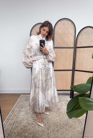 cream paisley button maxi dress- nova