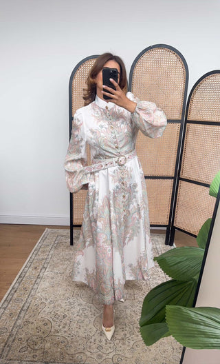 cream paisley button maxi dress- nova
