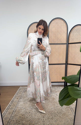 cream paisley button maxi dress- nova