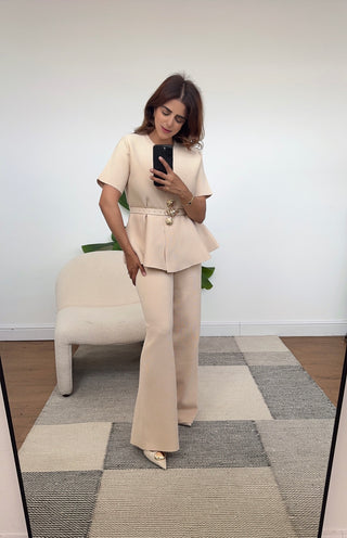 Cream  peplum coord with gold buttons - Bella - Fash Focused