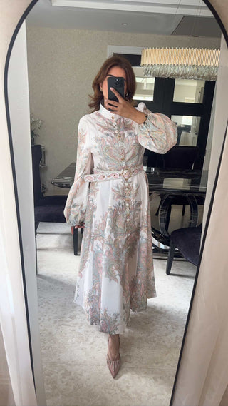 cream paisley button maxi dress- nova
