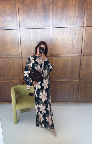 Black floral tie back dress- asi