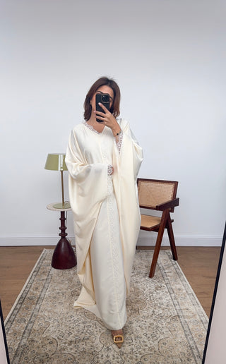 Ivory butterfly lace detail kaftan- vela - Fash Focused