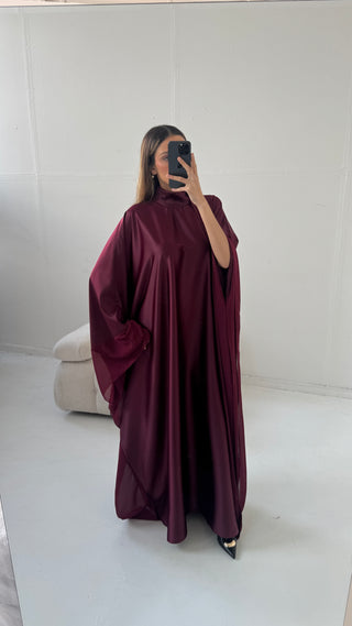 Burgandy high neck long dress with neck scarf- laya
